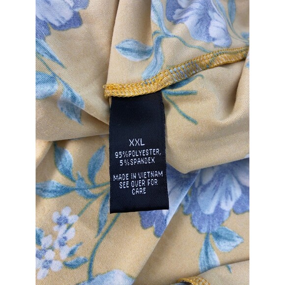 By & By Women's XXL Mustard Yellow Blue Floral Wrap Tie Maxi Dress Stretch HOLE - Picture 4 of 10